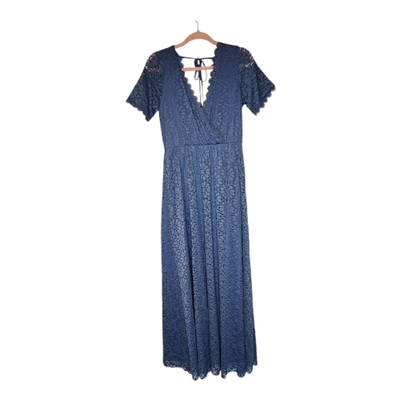 Baltic Born Venice Lace Maxi Dress Crossover Neck Blue Size Large - Picture 3 of 12